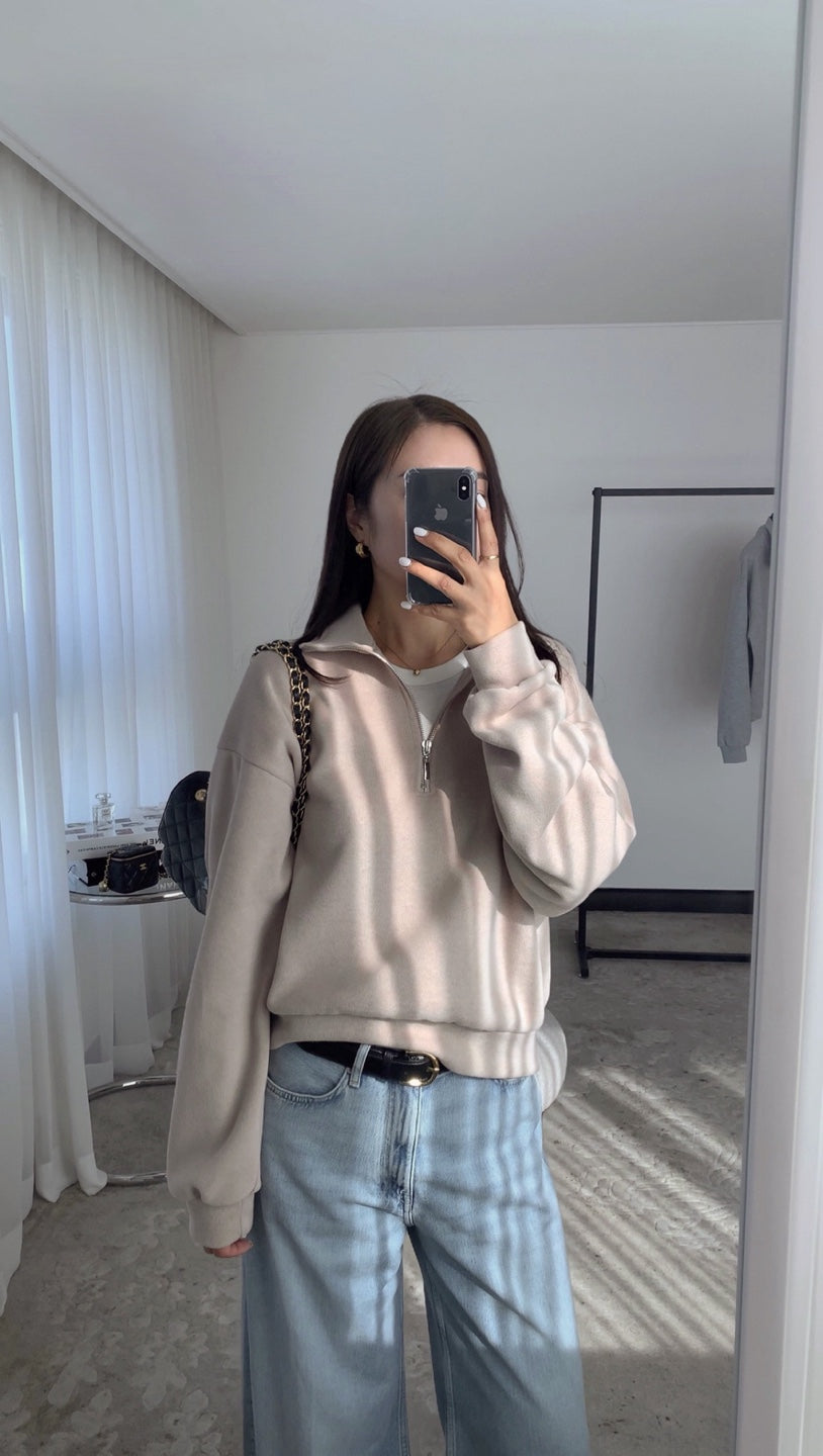 【PREMIUM】Jennie Classic Effortless Half-Zip Sweatshirt Knit ｜ 值得投資的極簡知性微絨立領半拉鍊衛衣