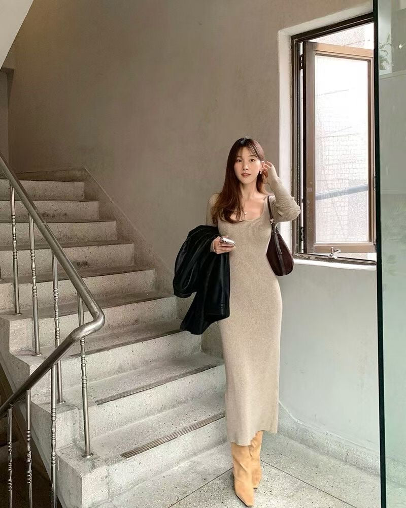 法式小性感 Atelier 80% Wool Square Neck Knit 連身針織裙