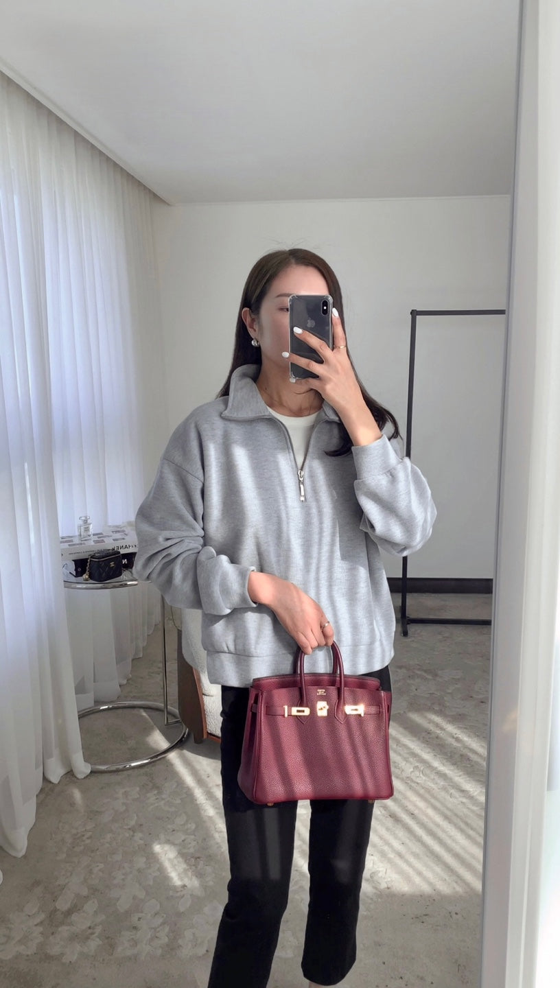 【PREMIUM】Jennie Classic Effortless Half-Zip Sweatshirt Knit ｜ 值得投資的極簡知性微絨立領半拉鍊衛衣