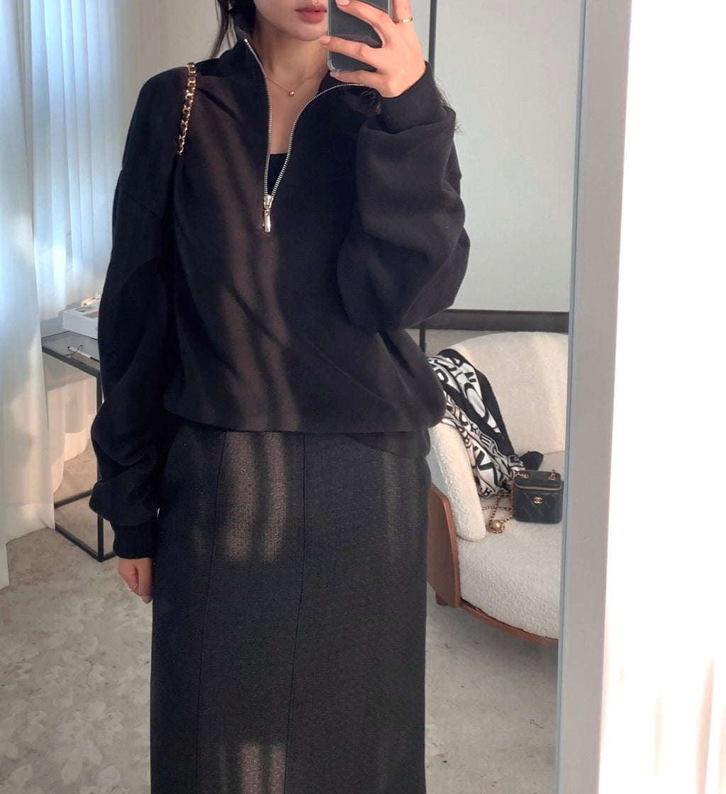 【PREMIUM】Jennie Classic Effortless Half-Zip Sweatshirt Knit ｜ 值得投資的極簡知性微絨立領半拉鍊衛衣