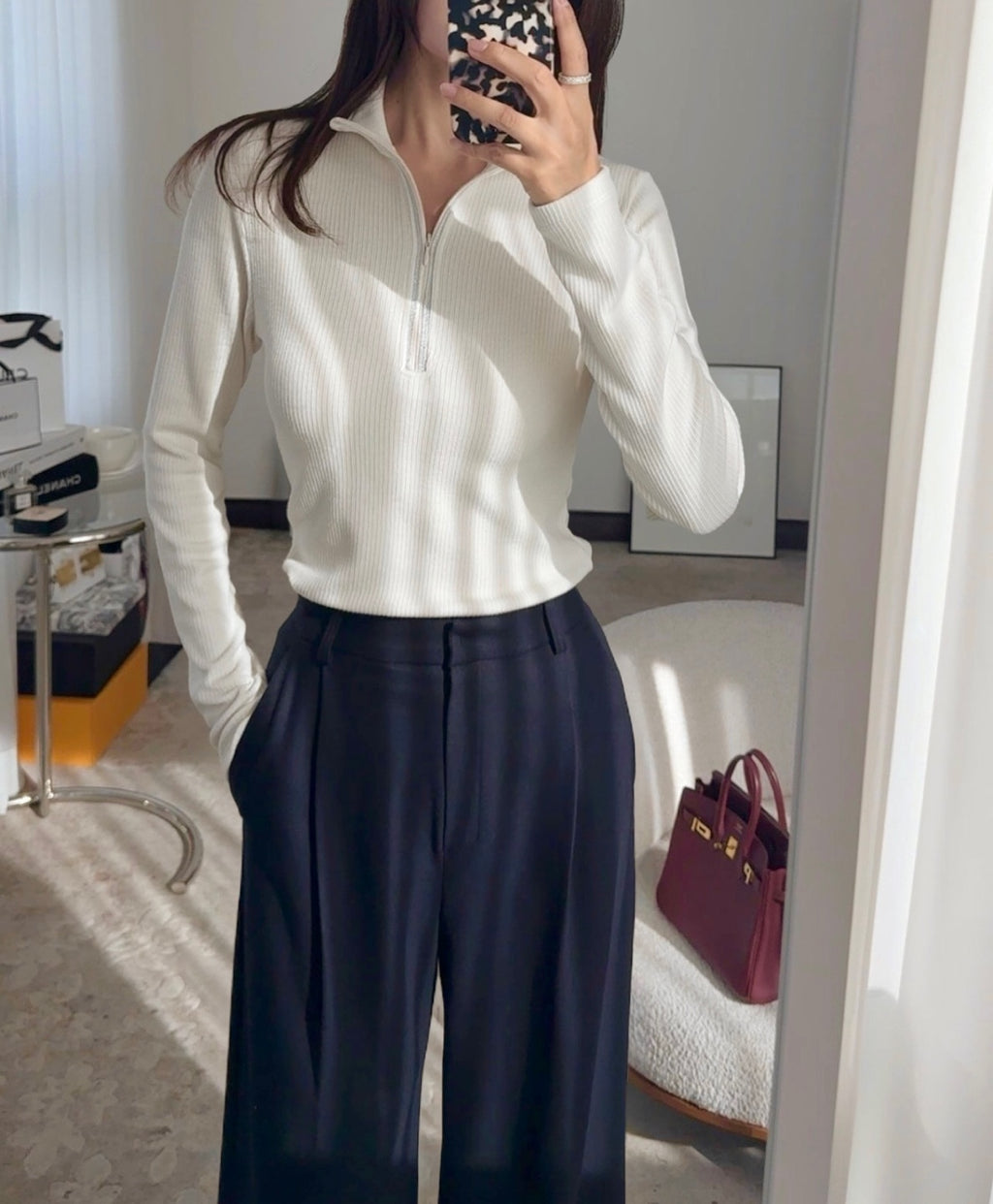 【PREMIUM】The Slim-Fit Silver-Trim Half-Zip Knit ｜ 質感銀邊拼接修身半拉鍊針織上衣