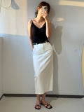 【PREMIUM】質感滿分的品牌後開衩牛仔長裙｜ The Essence Back-Slit Cotton Denim Maxi Skirt