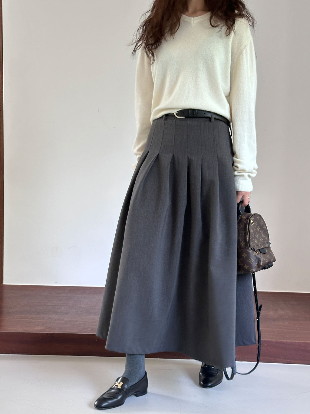 【店主推薦!!!】The Classic Pleated A-Line Stretch Maxi Skirt ｜ 皇牌主打高質感壓褶 A 字長裙