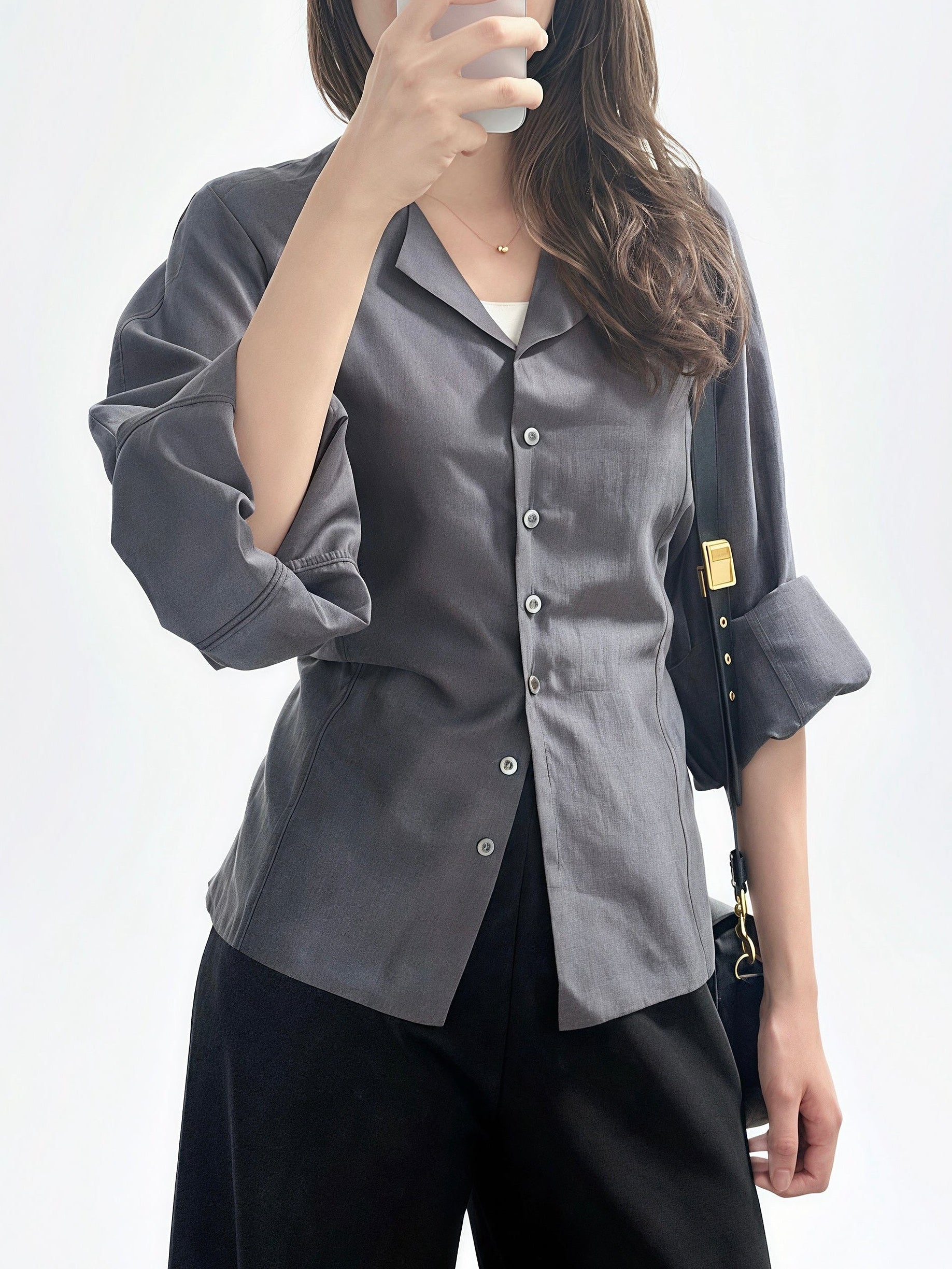 «Premium» The Satin Tie Blouse｜絲光綁帶翻領恤衫