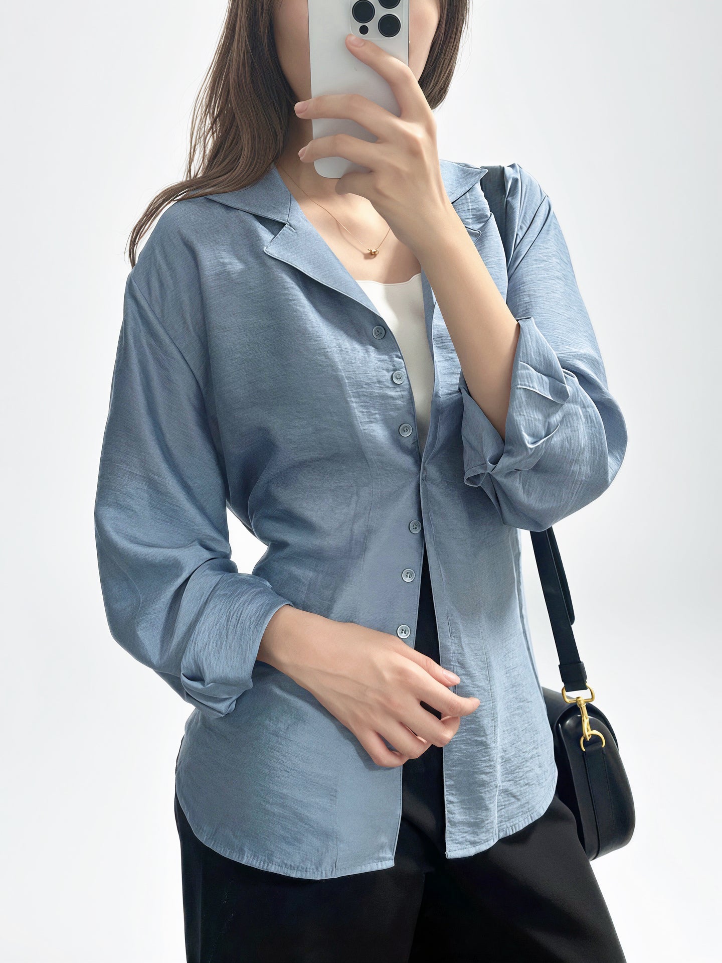 «Premium» The Satin Tie Blouse｜絲光綁帶翻領恤衫