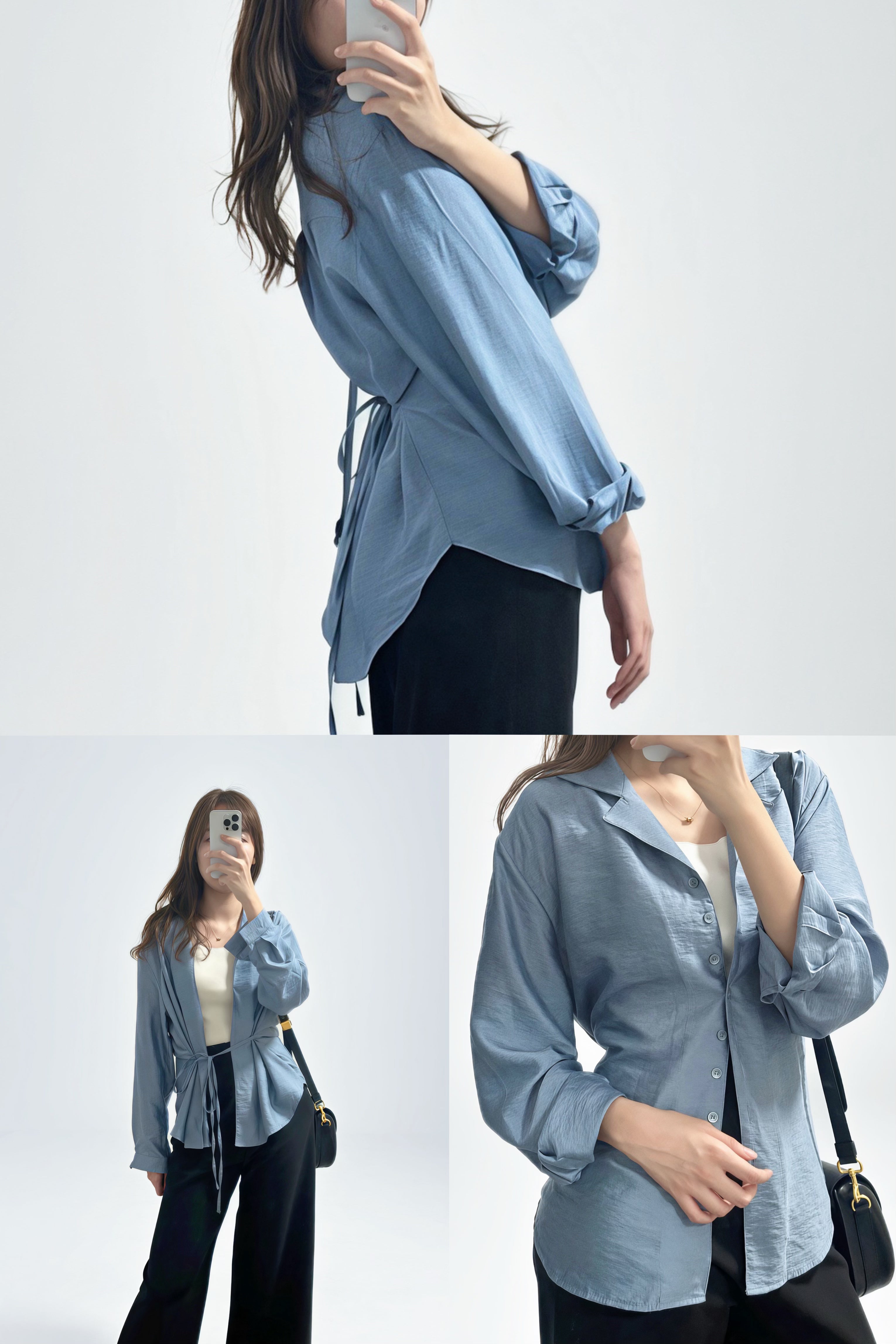 «Premium» The Satin Tie Blouse｜絲光綁帶翻領恤衫