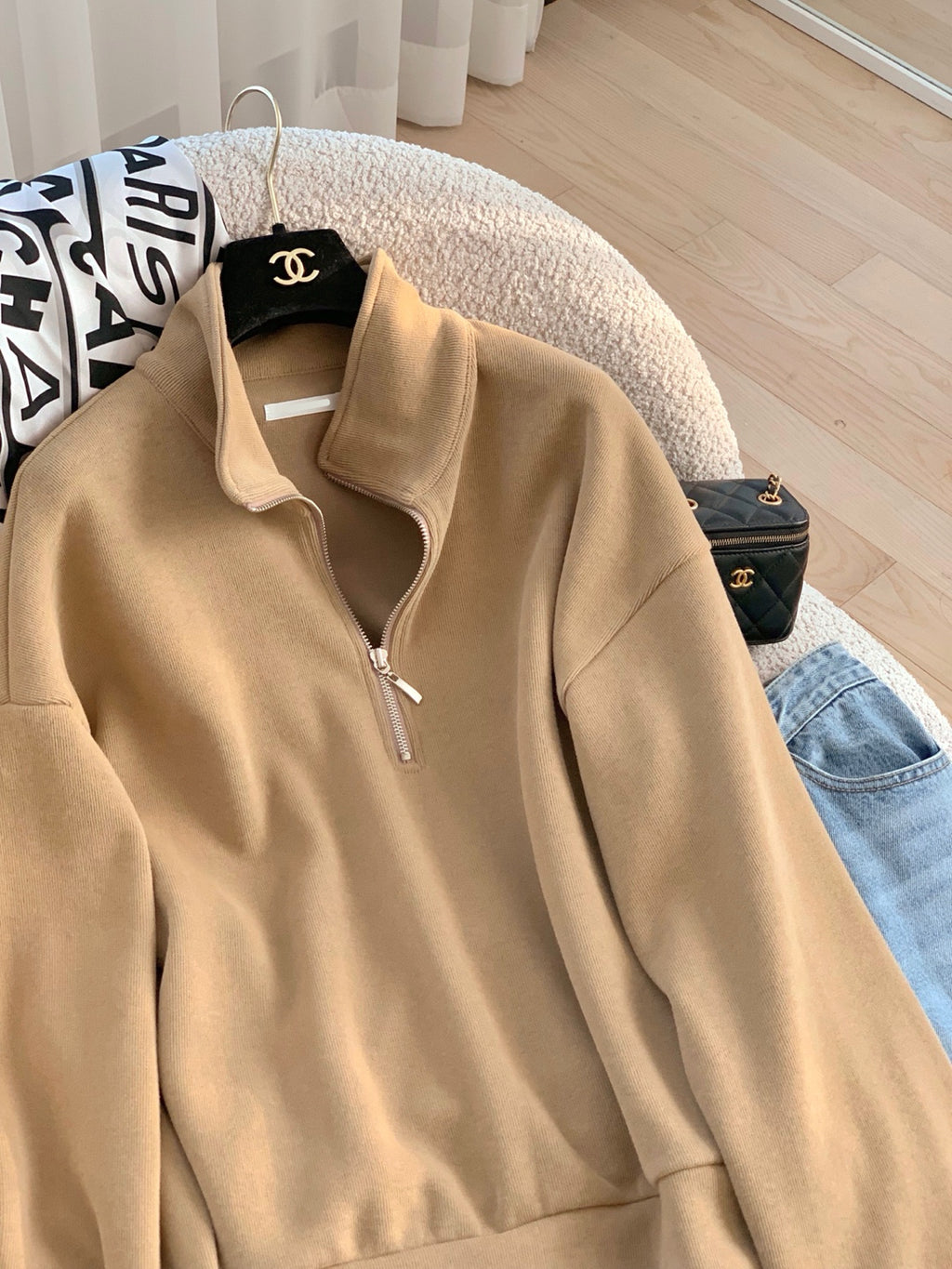 【PREMIUM】Jennie Classic Effortless Half-Zip Sweatshirt Knit ｜ 值得投資的極簡知性微絨立領半拉鍊衛衣