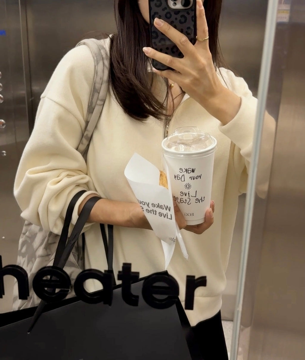 【PREMIUM】Jennie Classic Effortless Half-Zip Sweatshirt Knit ｜ 值得投資的極簡知性微絨立領半拉鍊衛衣