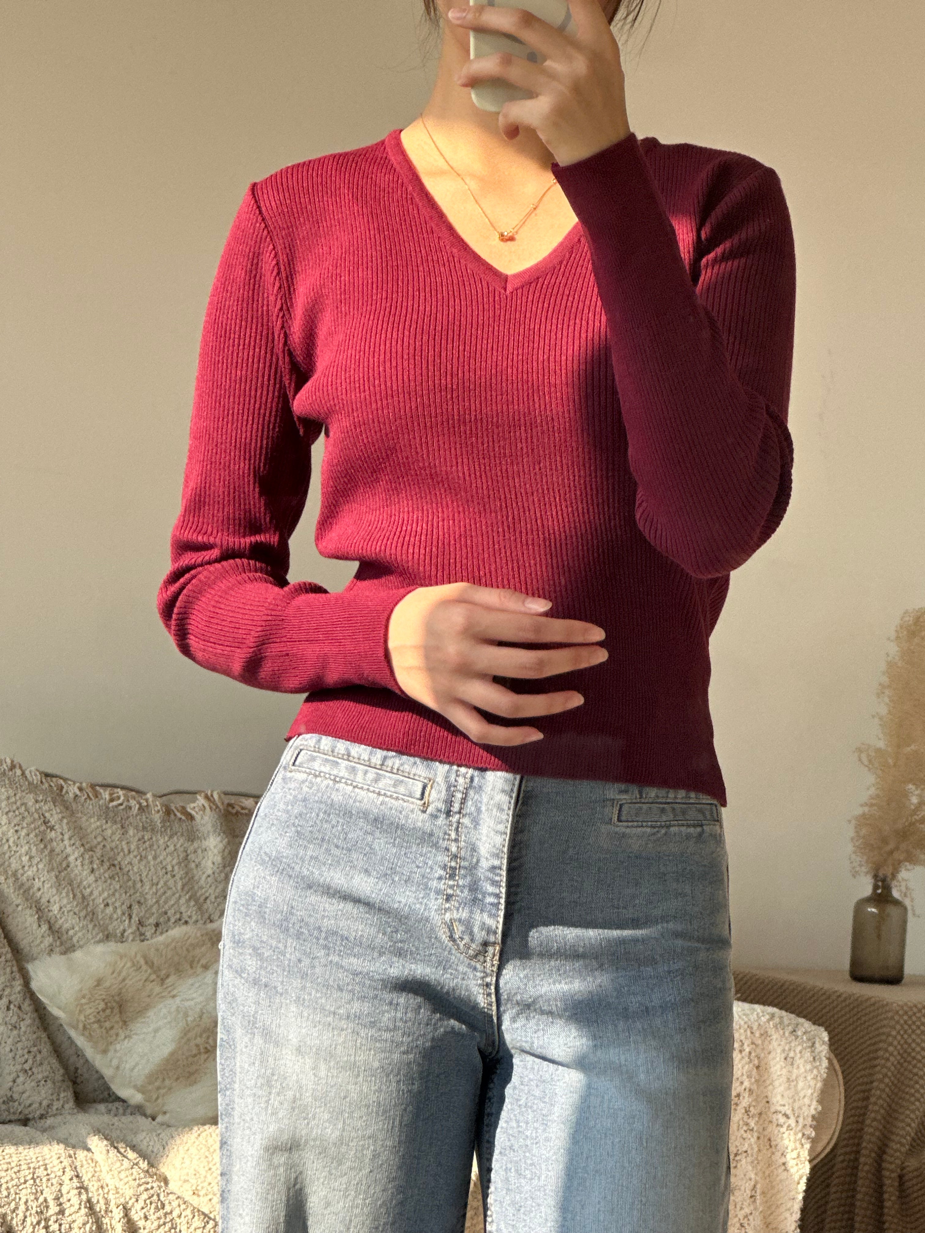 日常 Ribbed V-Neck Knit